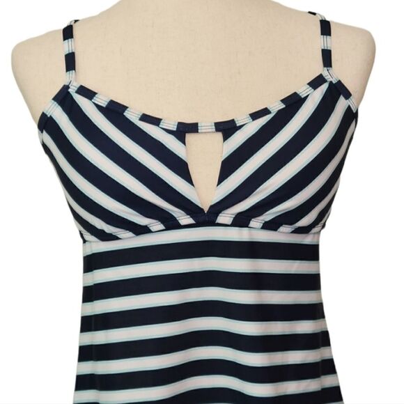 Kona Sol Navy Blue Striped Cutout Back Detail Swimsuit Top Size M - Picture 5 of 8